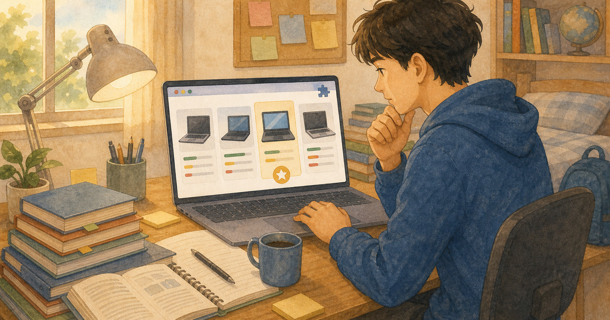学生が参考書・PCを安く買うシーン｜Price Checker（Chrome拡張）の学割級活用ガイド